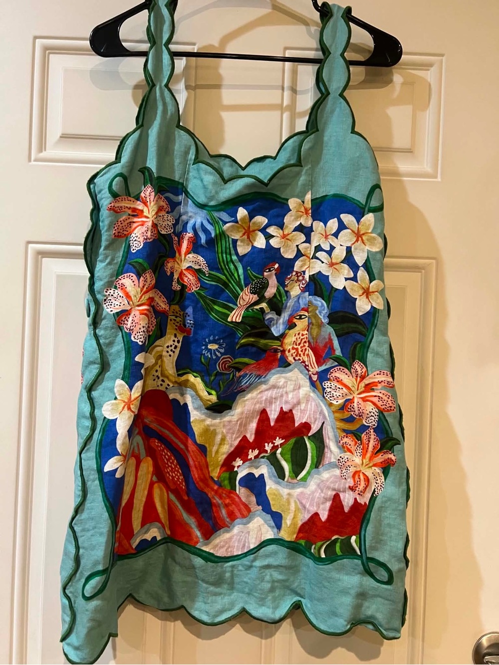 Farm Rio Turquoise Floral & Bird Print Top Size Medium